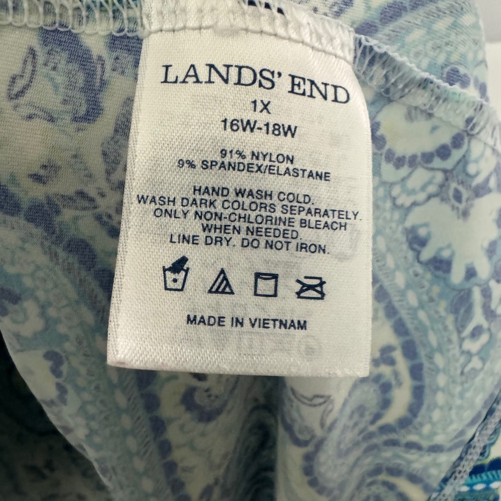 Lands End Womens 1X Blue Paisley Long Sleeve Crew Neck Stretch Top 16W-18W - Picture 5 of 8